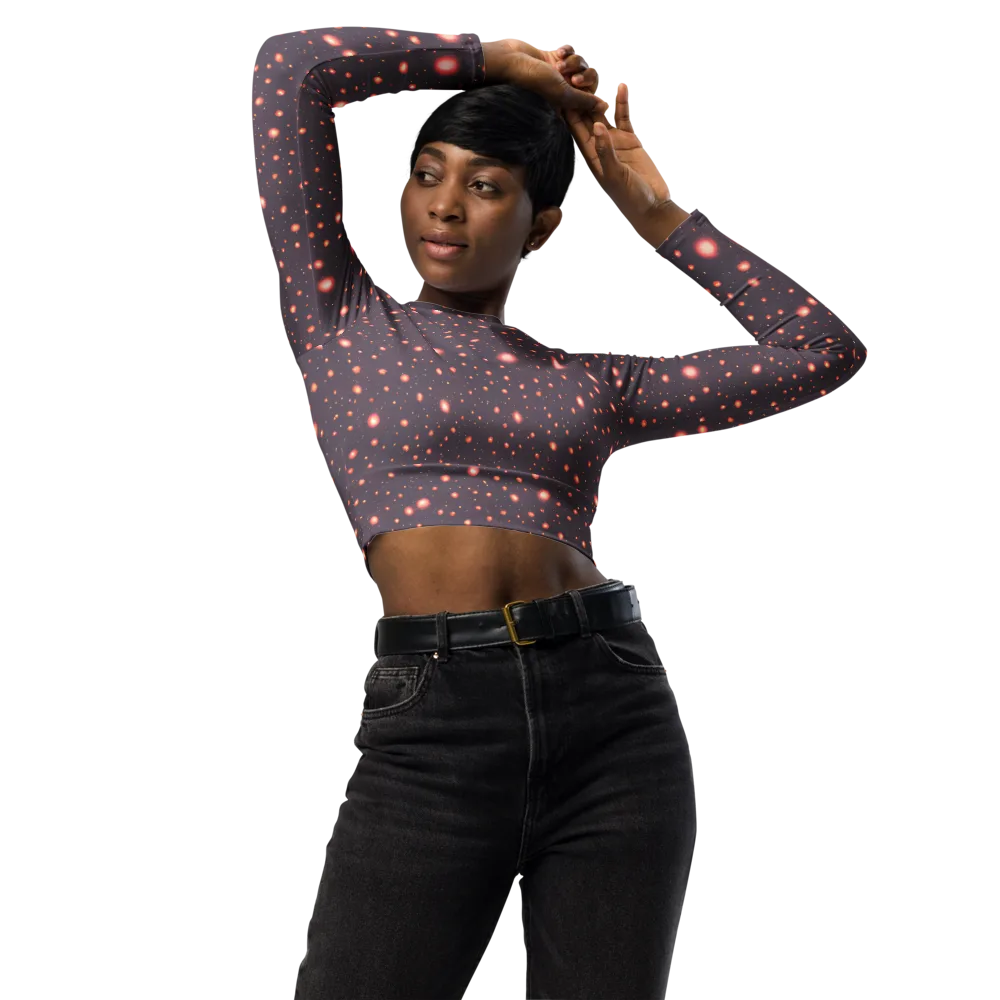Coral Stardust on Long Sleeve Crop Top — Front