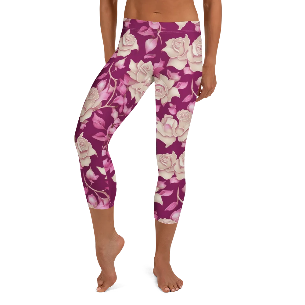 Velvet Rose Rhapsody on Capri Leggings — Front