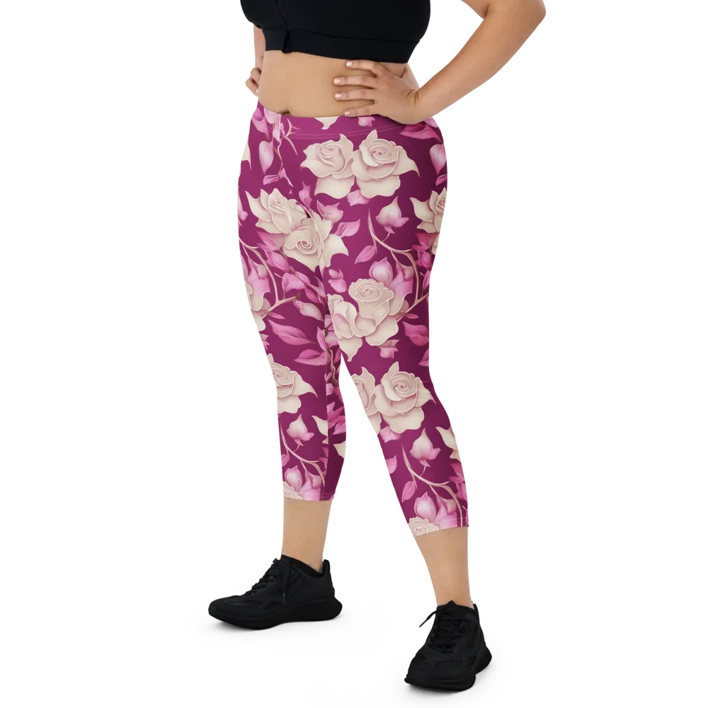 Velvet Rose Rhapsody on Capri Leggings — Front