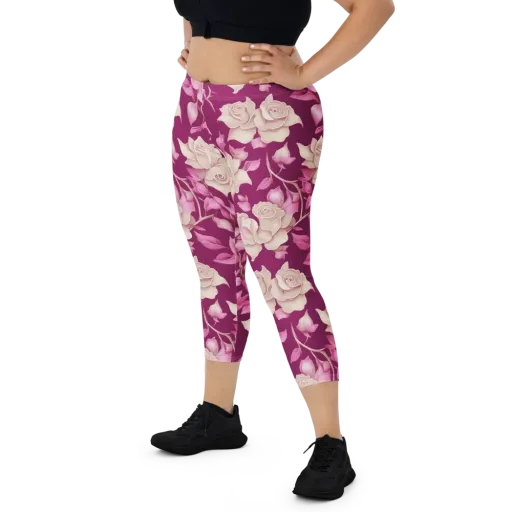 Velvet Rose Rhapsody on a Capri Leggings