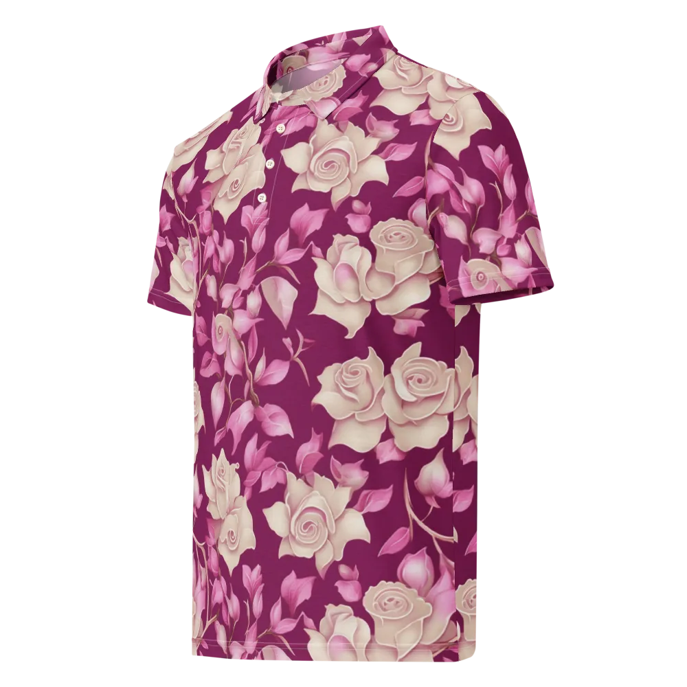 Velvet Rose Rhapsody on Men's Slim Fit Polo Shirt — Left Front