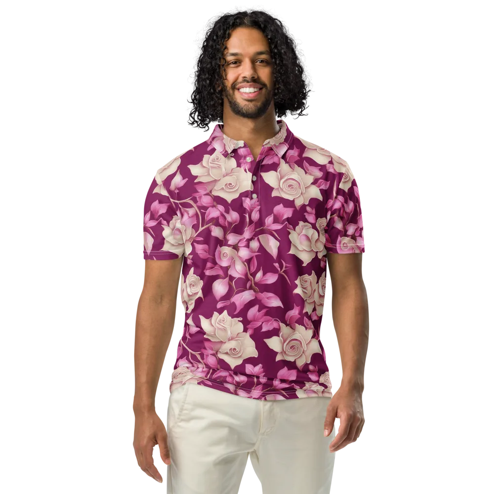 Velvet Rose Rhapsody on Men's Slim Fit Polo Shirt — Front