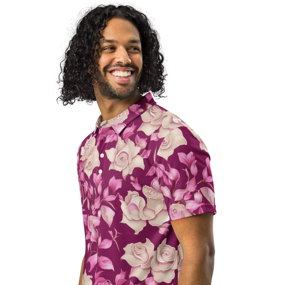 Velvet Rose Rhapsody on Men's Slim Fit Polo Shirt — Left Front