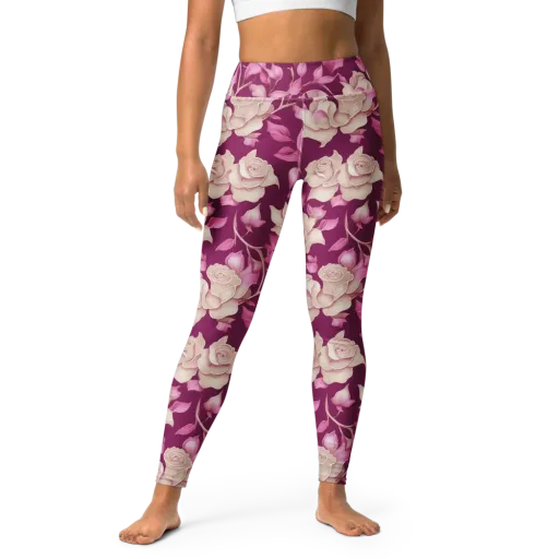 Velvet Rose Rhapsody on a Yoga Leggings