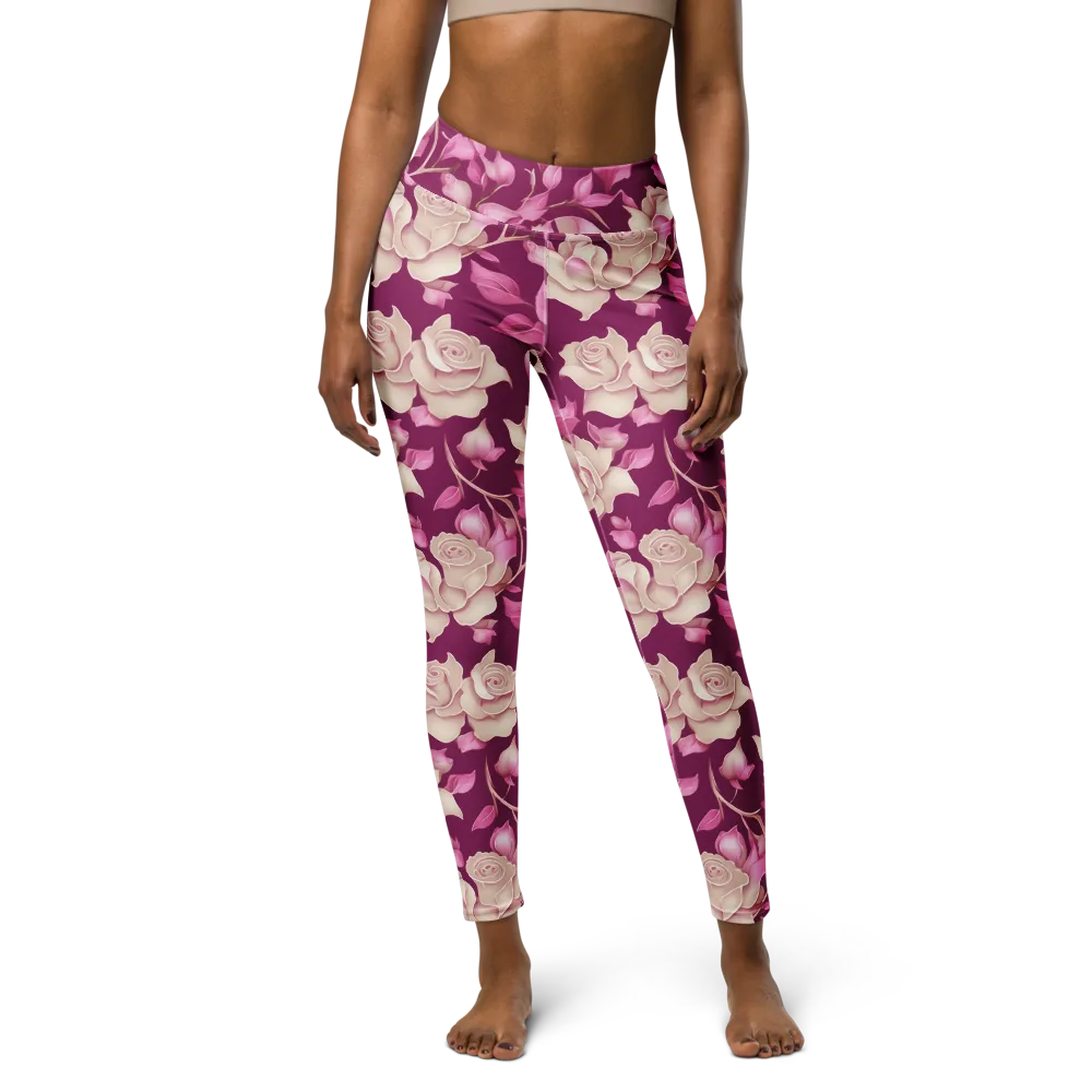 Velvet Rose Rhapsody on Yoga Leggings — Front