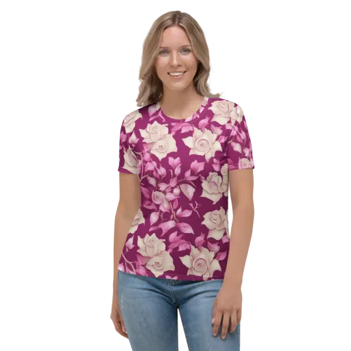 Velvet Rose Rhapsody on a Women's Crew Neck T-Shirt