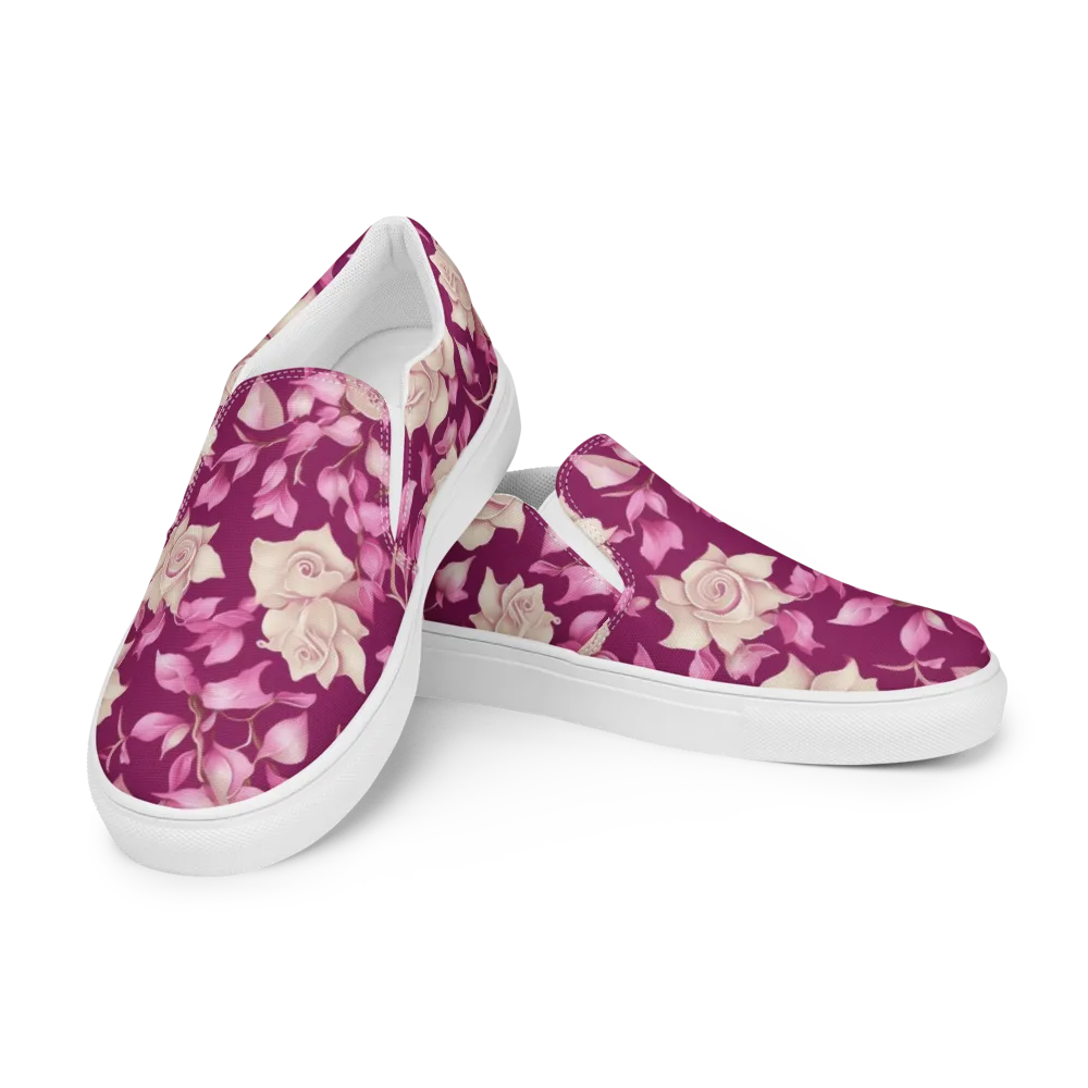 Velvet Rose Rhapsody on Men's Slip-On Canvas Shoes — Left Front