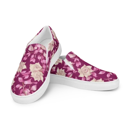 Velvet Rose Rhapsody on a Men's Slip-On Canvas Shoes