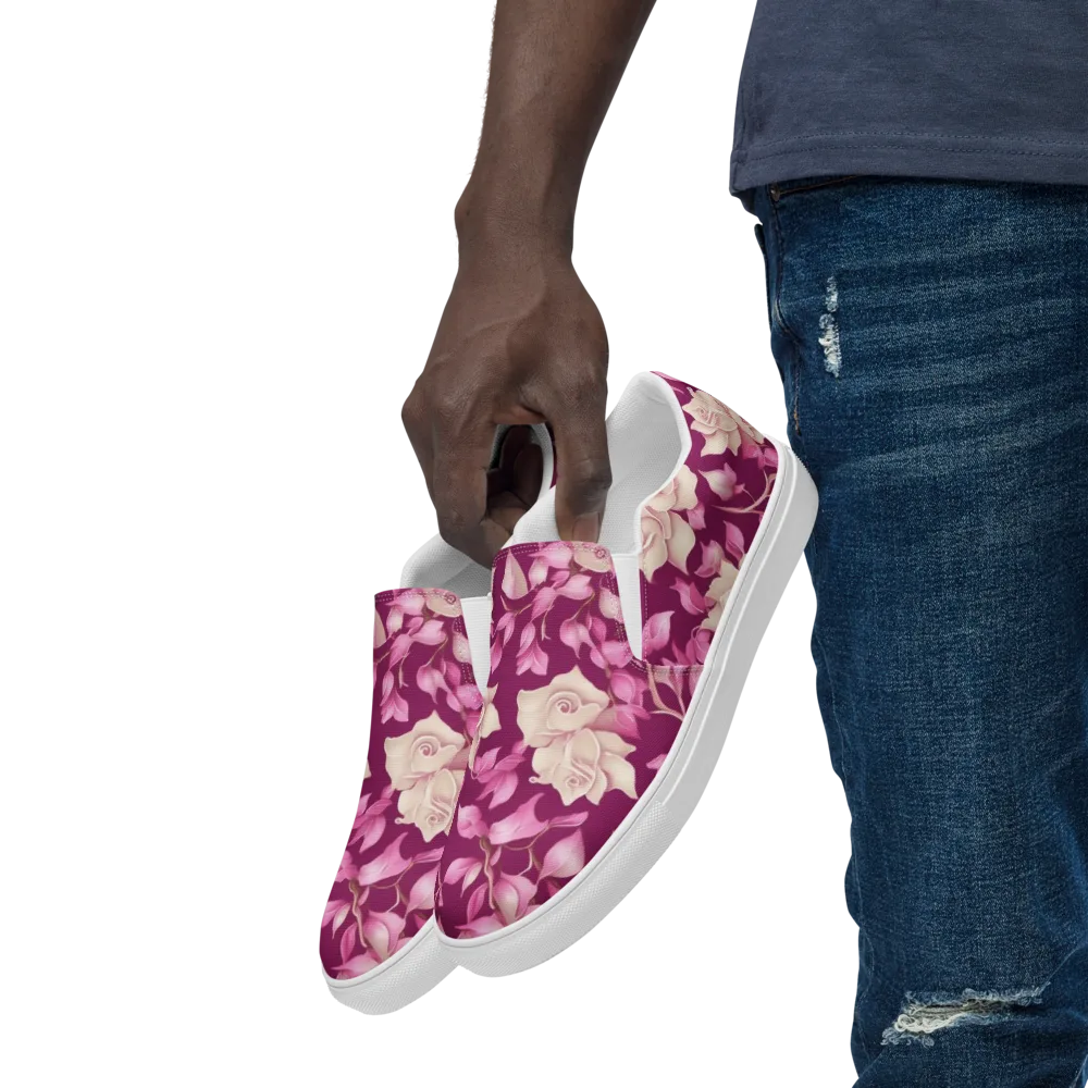 Velvet Rose Rhapsody on Men's Slip-On Canvas Shoes — Left Front