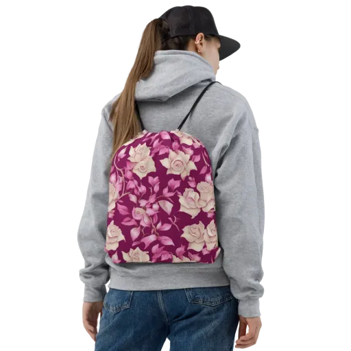 Velvet Rose Rhapsody on a Drawstring Bag