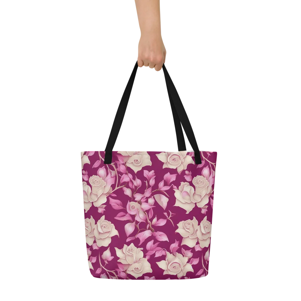 Velvet Rose Rhapsody on Large Tote Bag W/ Pocket — Front