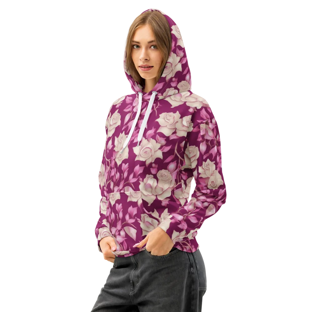 Velvet Rose Rhapsody on Cotton Hoodie — Left Front