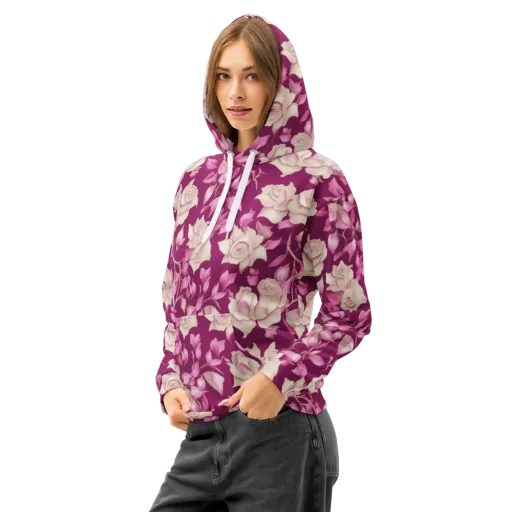Velvet Rose Rhapsody on a Cotton Hoodie