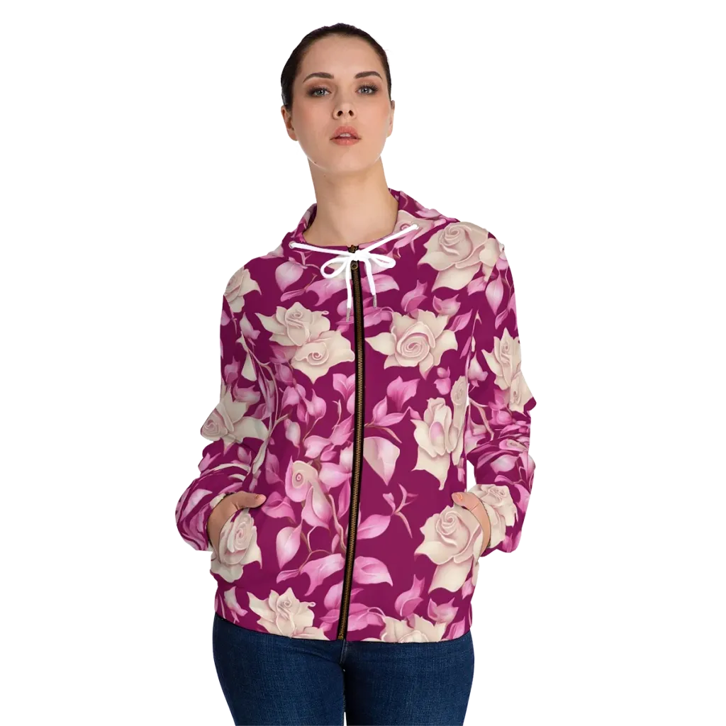 Velvet Rose Rhapsody on Women's Full-Zip Hoodie — Front On Person
