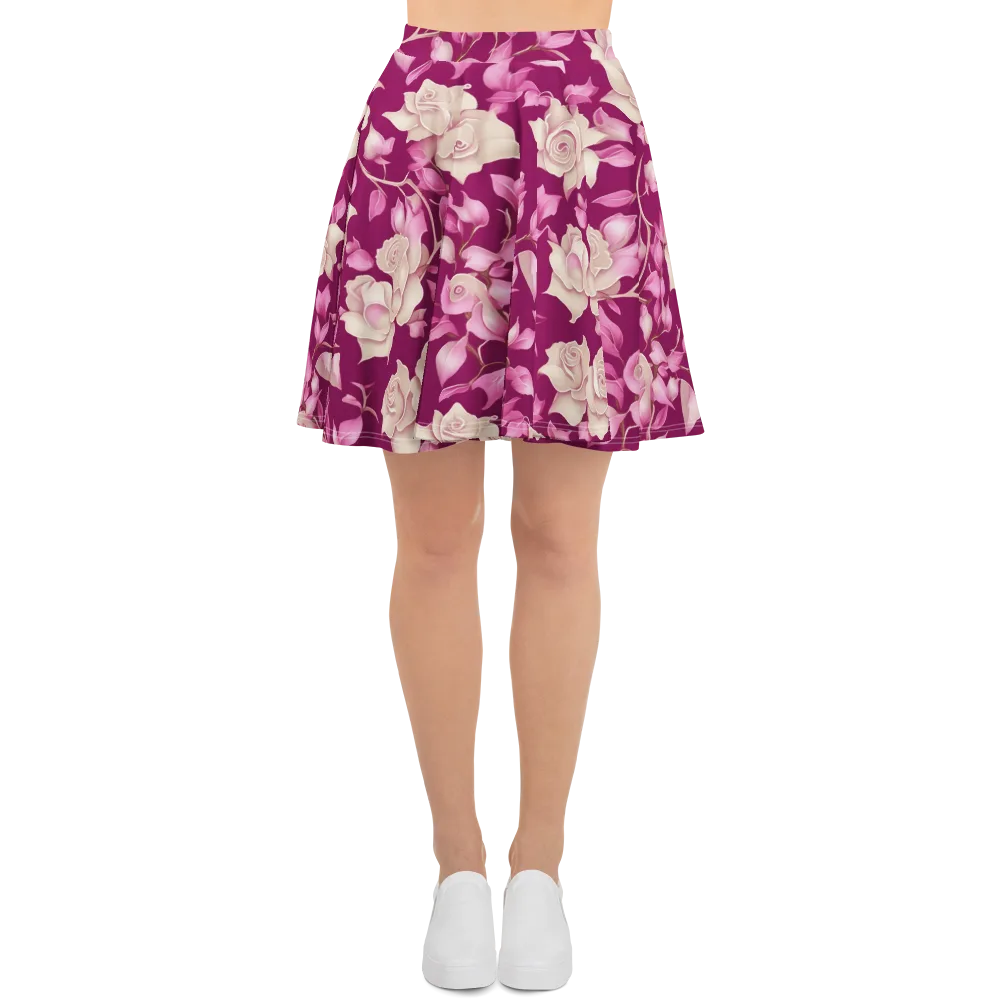 Velvet Rose Rhapsody on Skater Skirt — Front