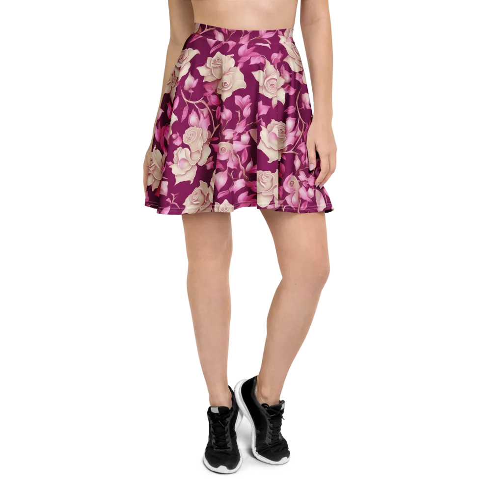 Velvet Rose Rhapsody on Skater Skirt — Front