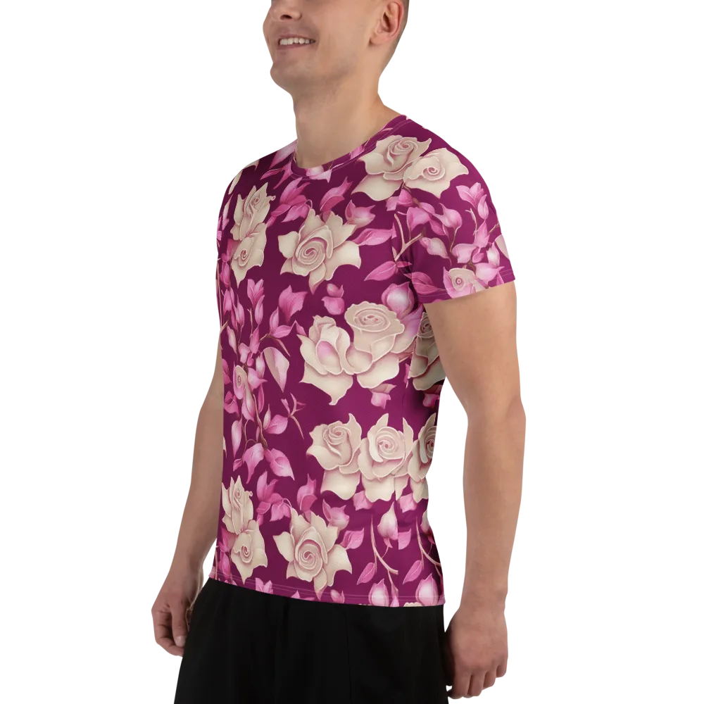 Velvet Rose Rhapsody on Men's Athletic T-Shirt — Left