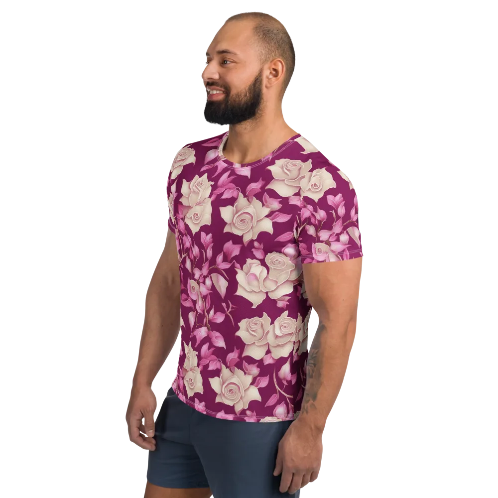 Velvet Rose Rhapsody on Men's Athletic T-Shirt — Left