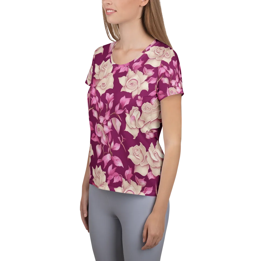 Velvet Rose Rhapsody on Women's Athletic T-Shirt — Left