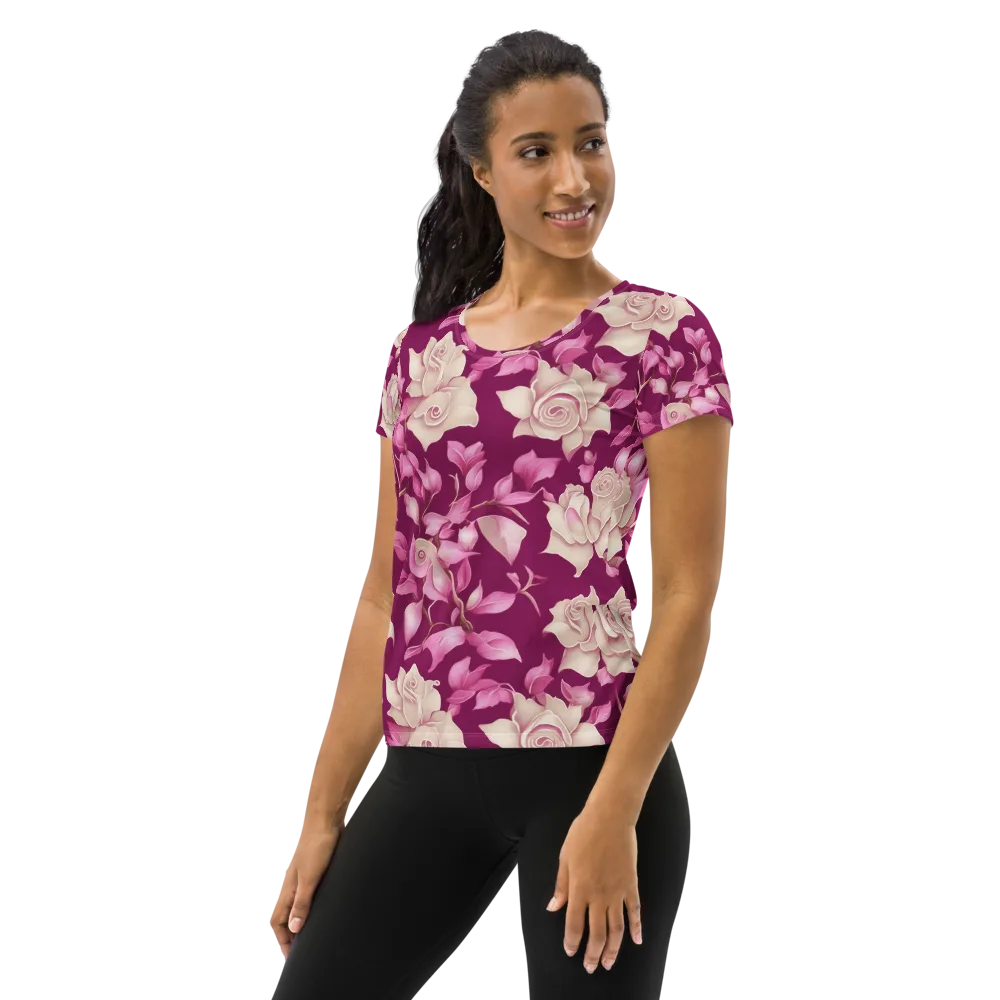 Velvet Rose Rhapsody on Women's Athletic T-Shirt — Left
