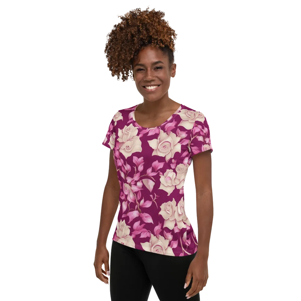 Velvet Rose Rhapsody on Women's Athletic T-Shirt — Left