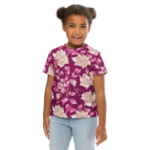 Velvet Rose Rhapsody on a Kids Crew Neck T-Shirt
