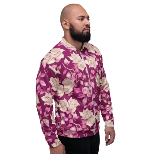 Velvet Rose Rhapsody on a Bomber Jacket