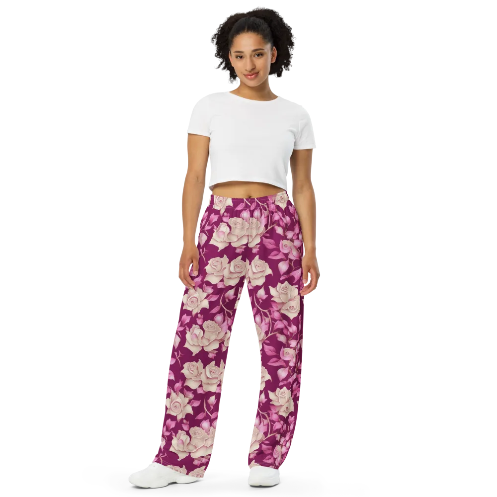 Velvet Rose Rhapsody on Wide-Leg Pants — Front