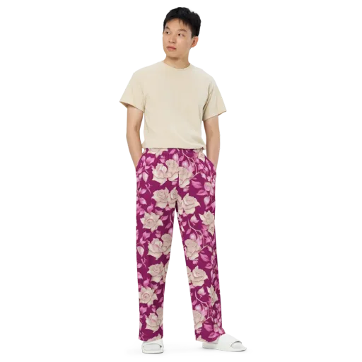 Velvet Rose Rhapsody on a Wide-Leg Pants