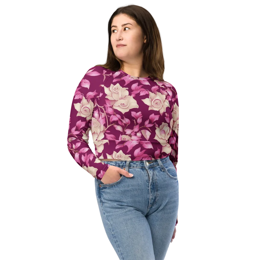 Velvet Rose Rhapsody on Long Sleeve Crop Top — Front