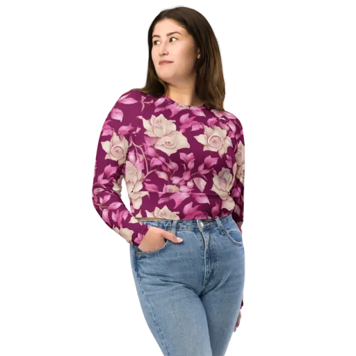 Velvet Rose Rhapsody on a Long Sleeve Crop Top