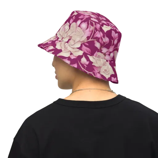 Velvet Rose Rhapsody on a Reversible Bucket Hat