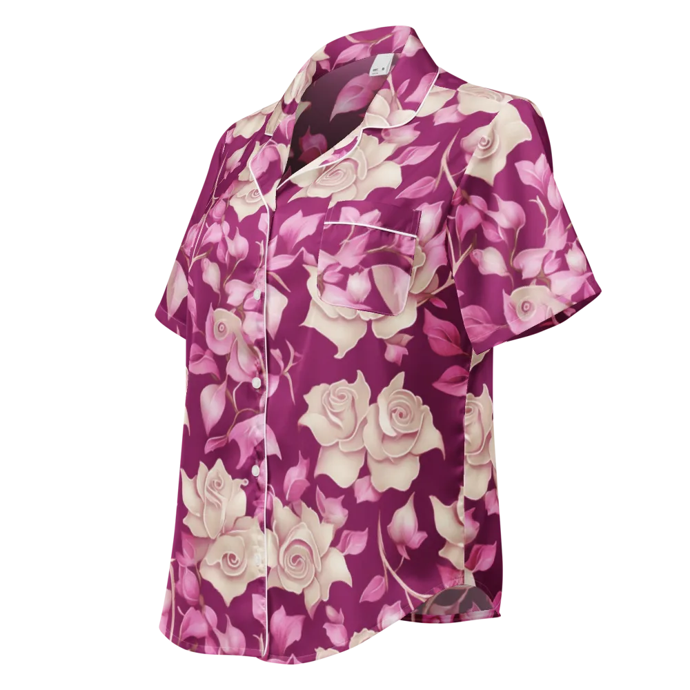 Velvet Rose Rhapsody on Women's Short Sleeve Pajama Top — Left Front