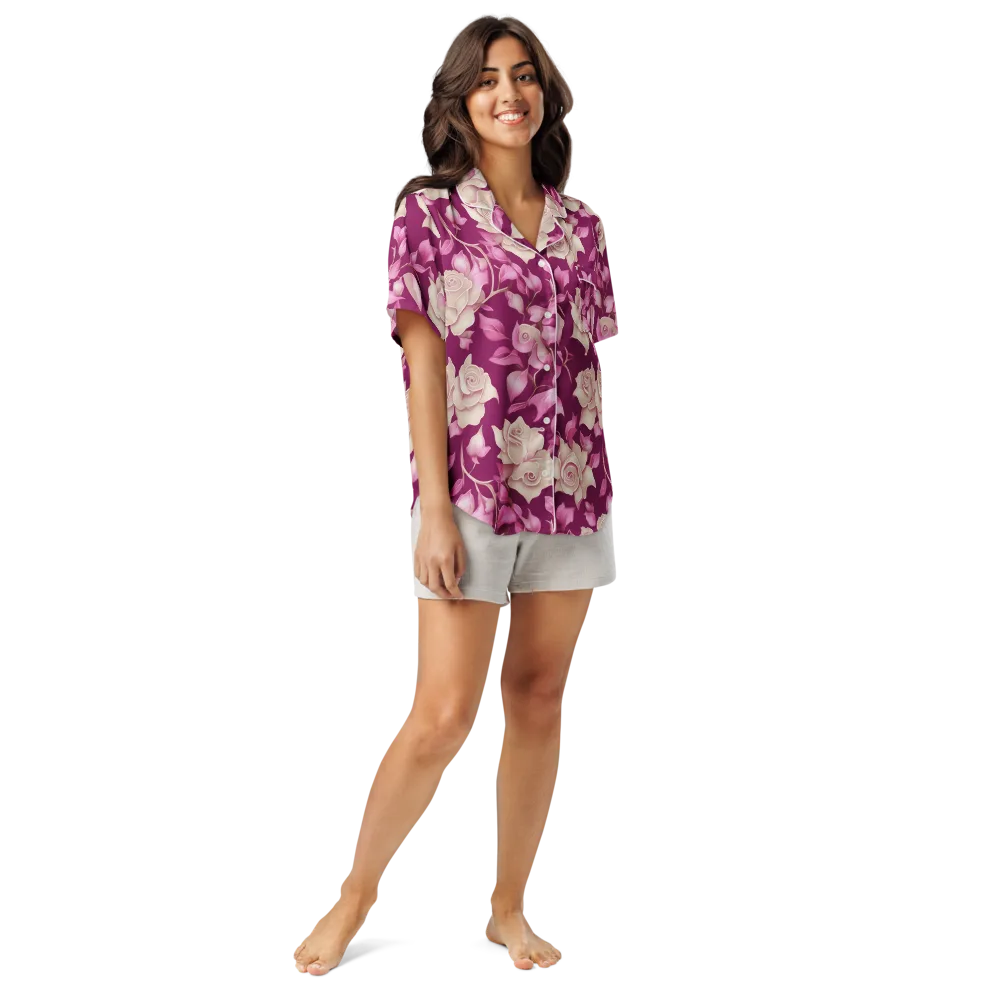 Velvet Rose Rhapsody on Women's Short Sleeve Pajama Top — Front