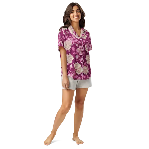 Velvet Rose Rhapsody on a Women's Short Sleeve Pajama Top