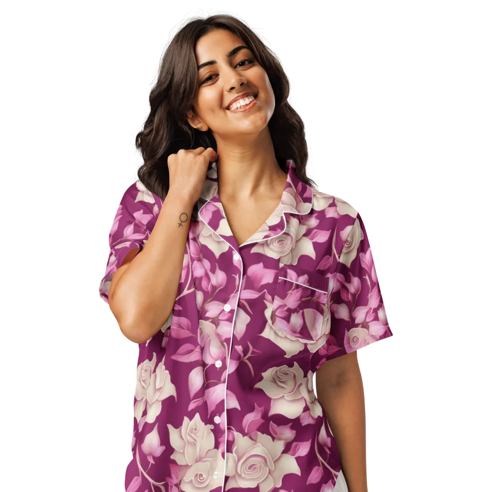 Velvet Rose Rhapsody on Women's Short Sleeve Pajama Top — Front