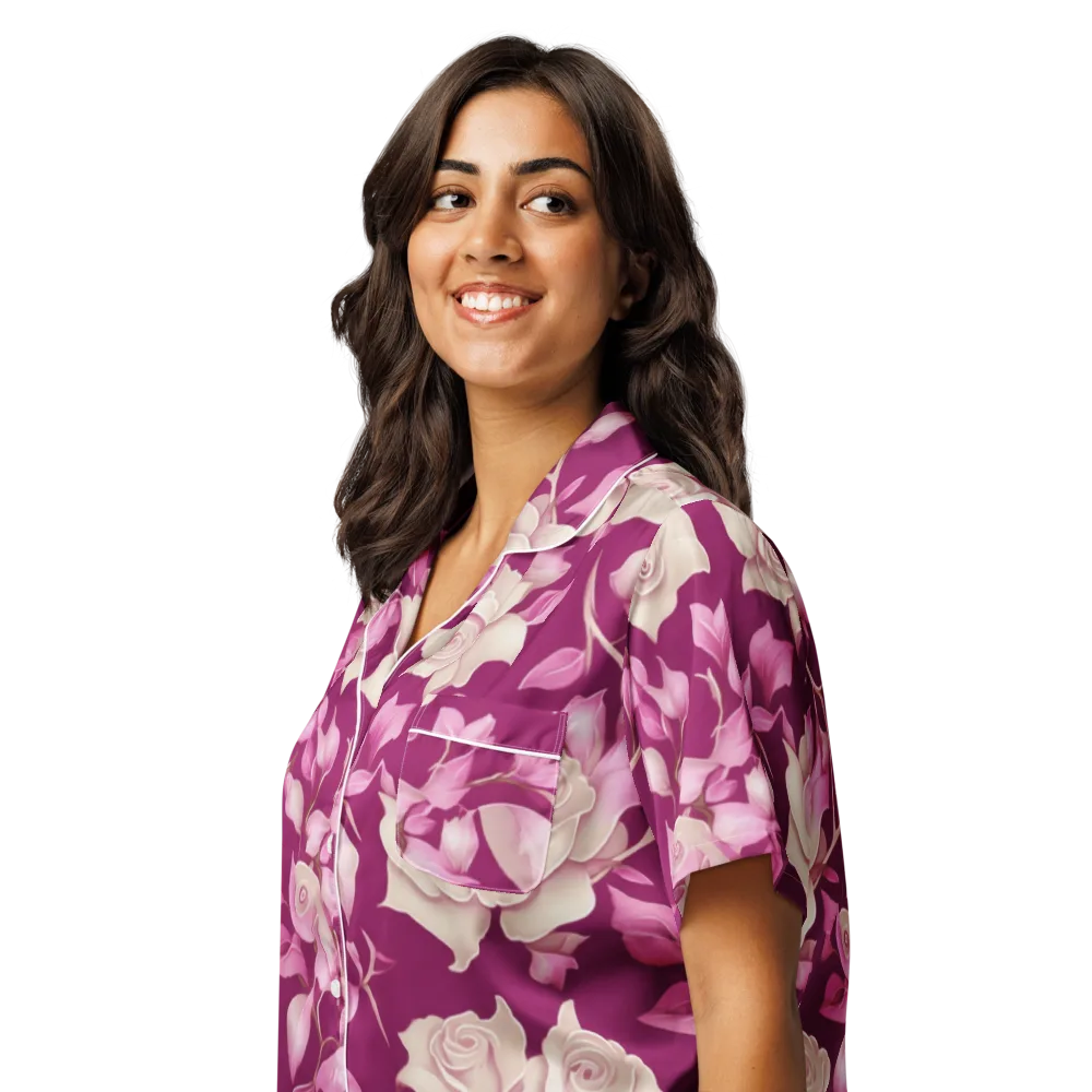 Velvet Rose Rhapsody on Women's Short Sleeve Pajama Top — Left Front
