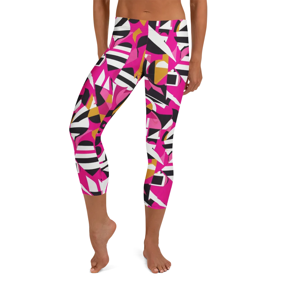 Pink Geometry on Capri Leggings — Front