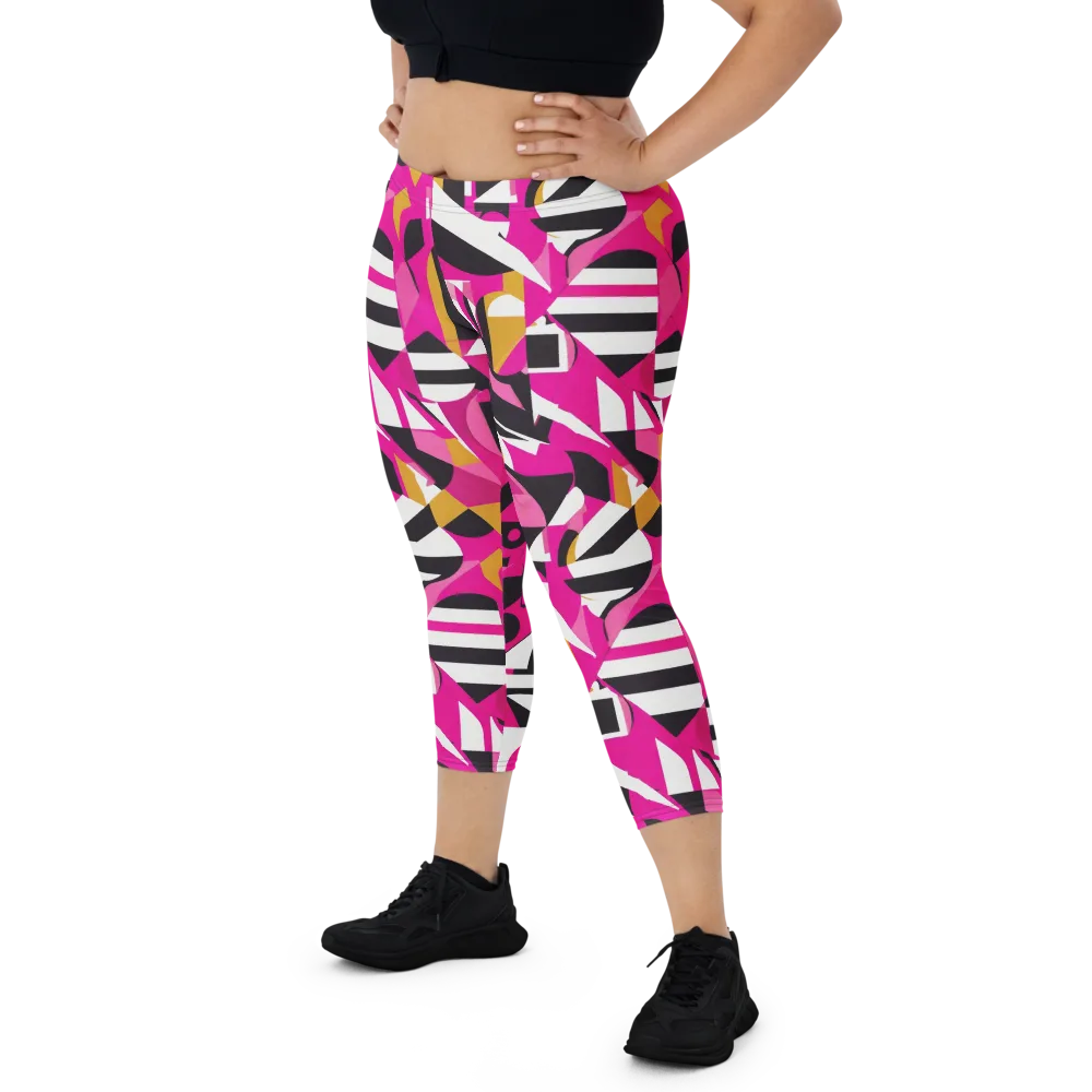 Pink Geometry on Capri Leggings — Front