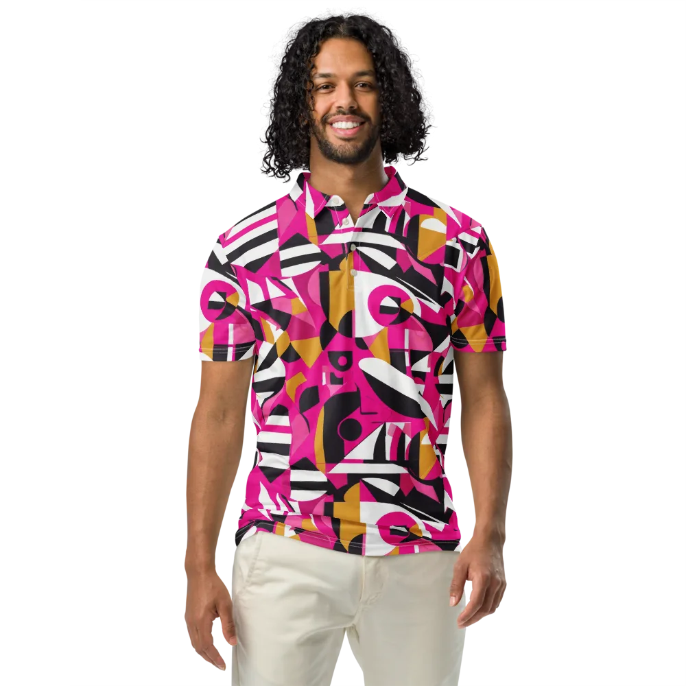 Pink Geometry on Men's Slim Fit Polo Shirt — Front