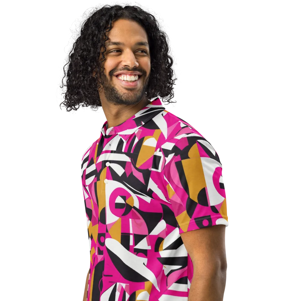 Pink Geometry on Men's Slim Fit Polo Shirt — Left Front