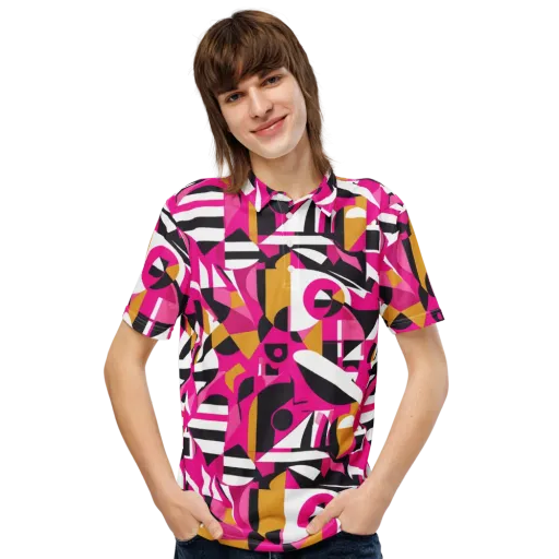 Pink Geometry on a Men's Slim Fit Polo Shirt