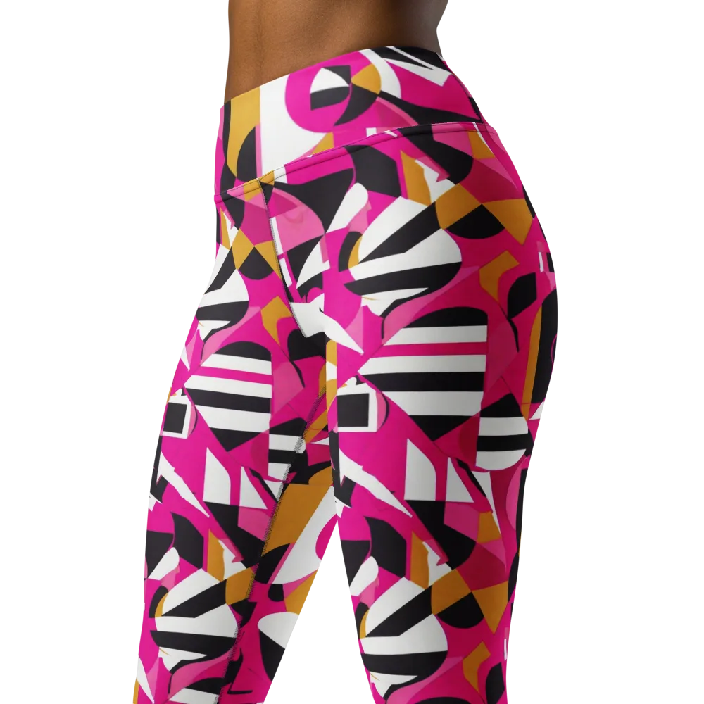 Pink Geometry on Yoga Leggings — Left Front