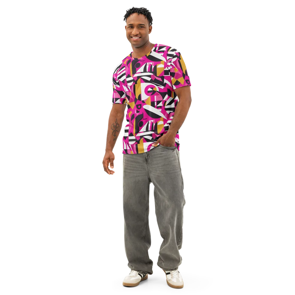 Pink Geometry on Men's Cotton Crew Neck T-Shirt — Front