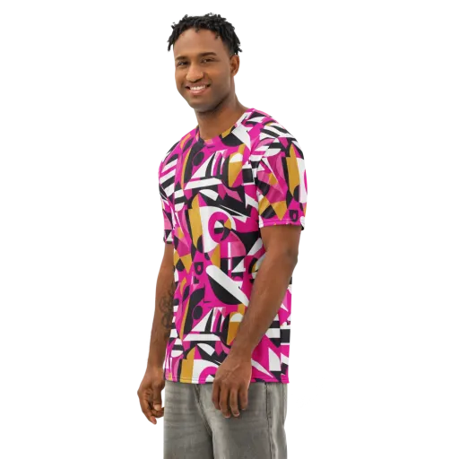 Pink Geometry on a Men's Cotton Crew Neck T-Shirt