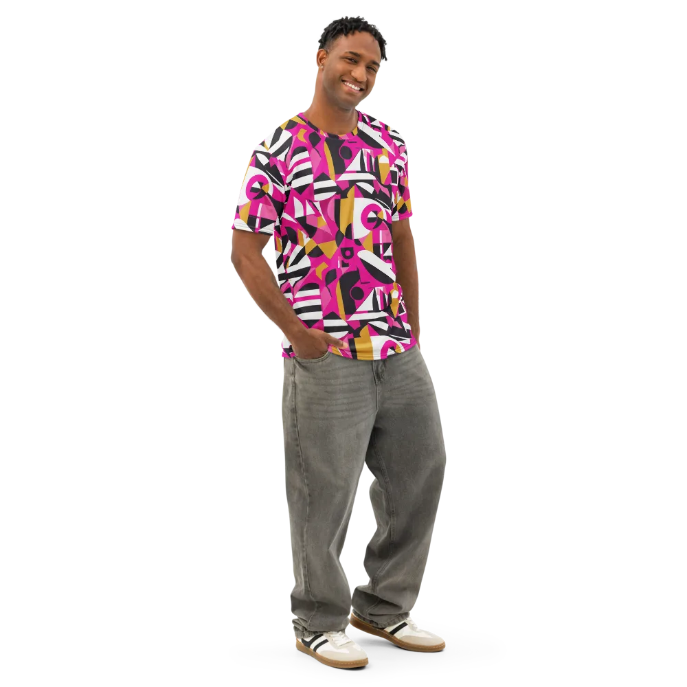 Pink Geometry on Men's Cotton Crew Neck T-Shirt — Right Front