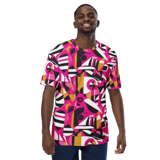 Pink Geometry on a Men's Crew Neck T-Shirt