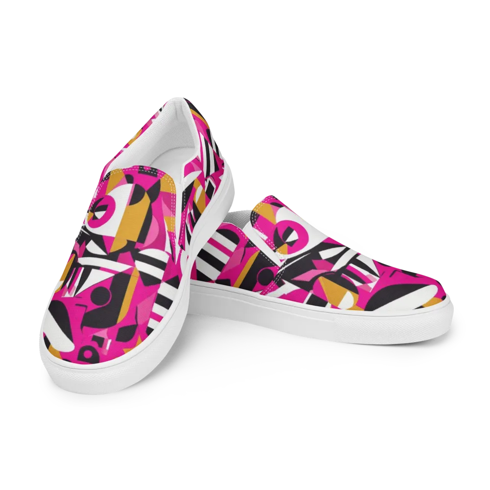 Pink Geometry on Men's Slip-On Canvas Shoes — Left Front