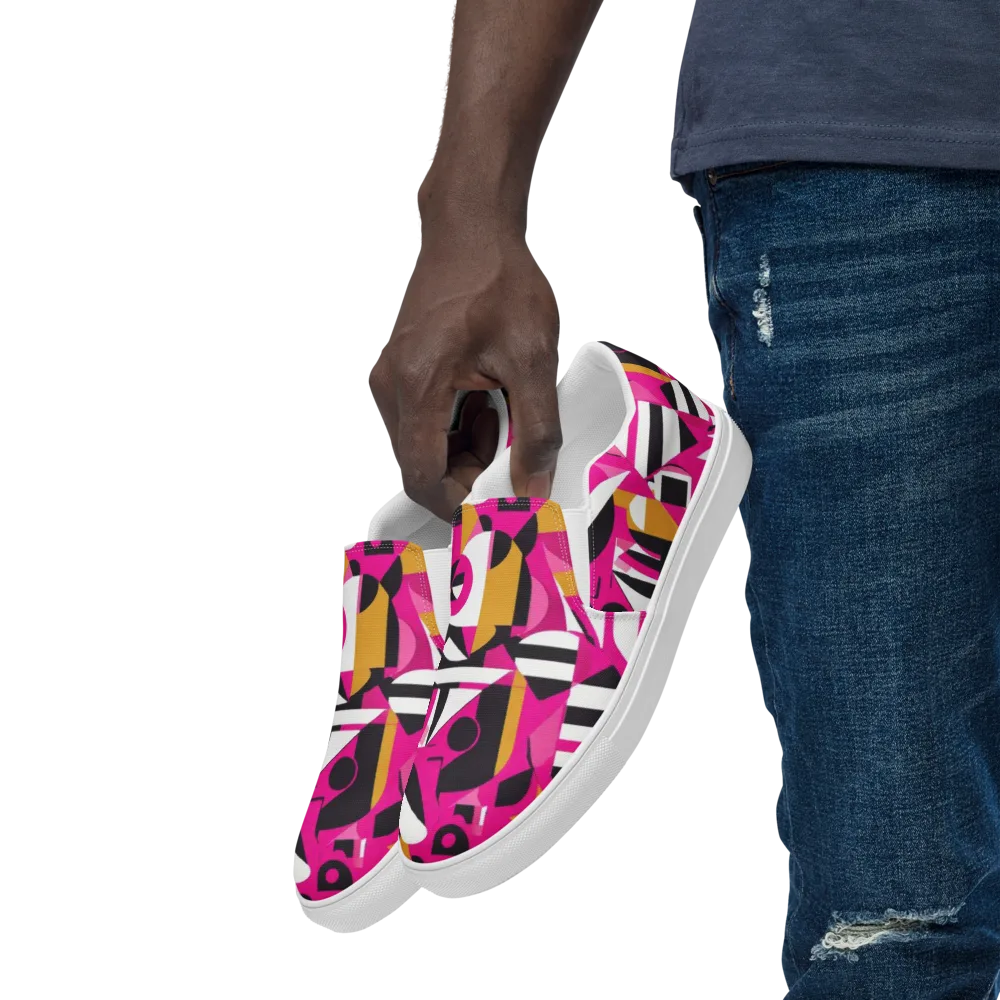 Pink Geometry on Men's Slip-On Canvas Shoes — Left Front