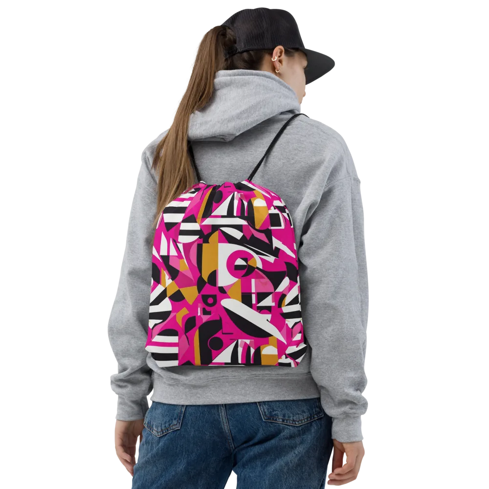 Pink Geometry on Drawstring Bag — Front